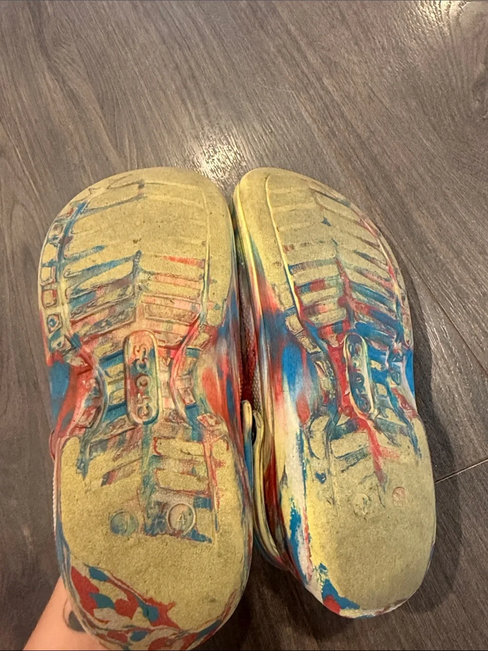 Crocs Colorful Tie-Dye Clog Shoes with Character Charms size 4 7:21